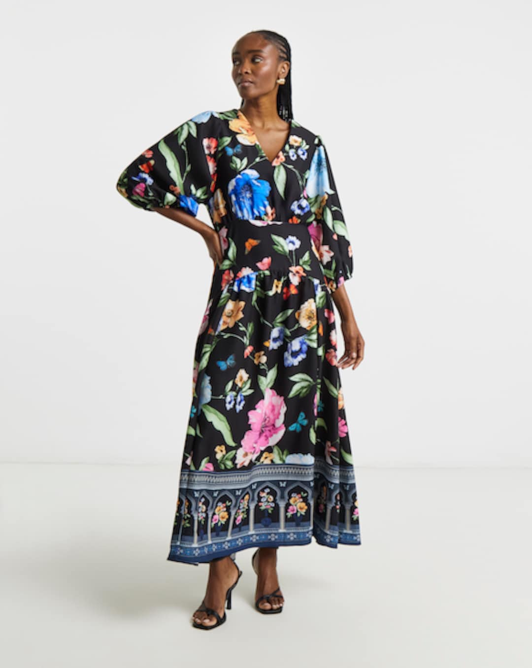 green emerald velvet dress Hannah Feathers Embroidery Chiffon Maxi Dress