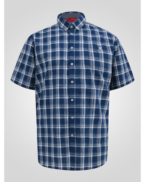 D555 Morris French Navy Check Button Down Collar S/S Shirt With Pocket