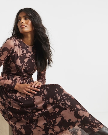 Simply Be Pink Blur Print Mesh Midi Dress