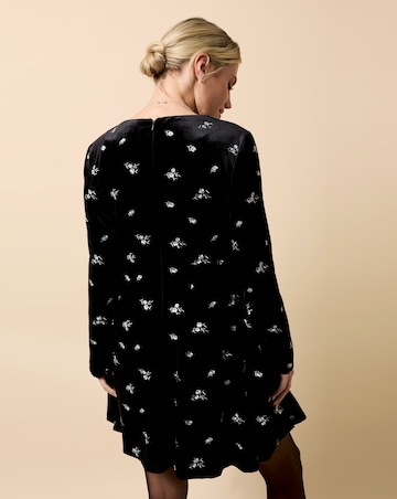 Little Mistress Black Velvet Embroidered Mini Dress