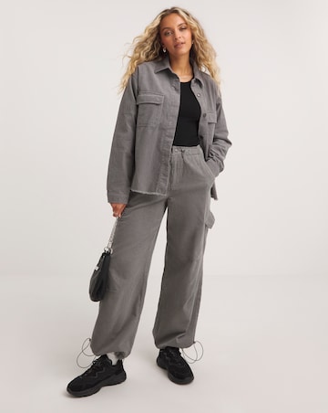 Grey Cord Wide Leg Cargo Jean Coord