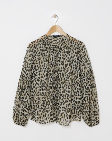 Georgette Blouson Sleeve Tie Detail Blouse - Leopard