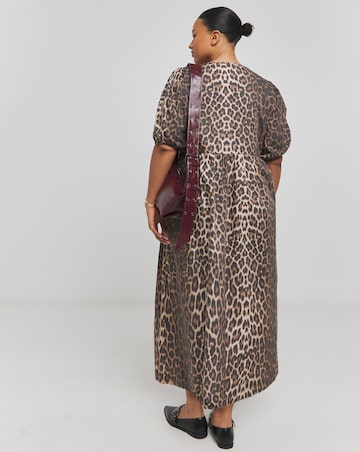 Leopard Print Bow Front Midaxi Dress With Pockets