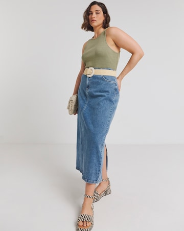 Simply Be Khaki Acid Wash Ribbed Bodysuit