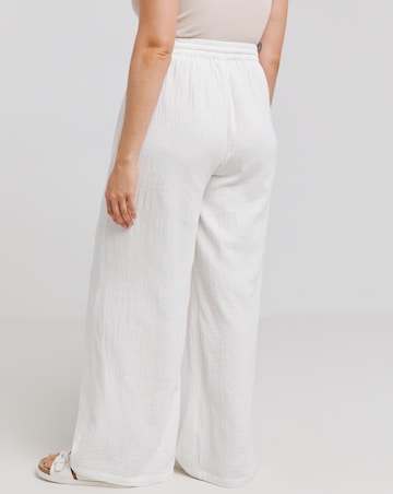 White Cheesecloth Wide Leg Trousers