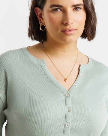 Simply Be Latte V Neck Long Sleeve Ribbed Henley Top