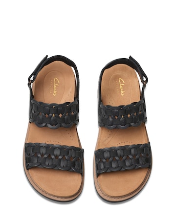 Clarks Black Leather Arwell Glide Sandals - Wide Fit (E)