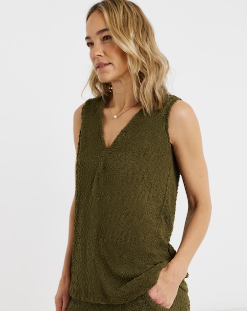 Khaki Boucle Sleeveless Vest