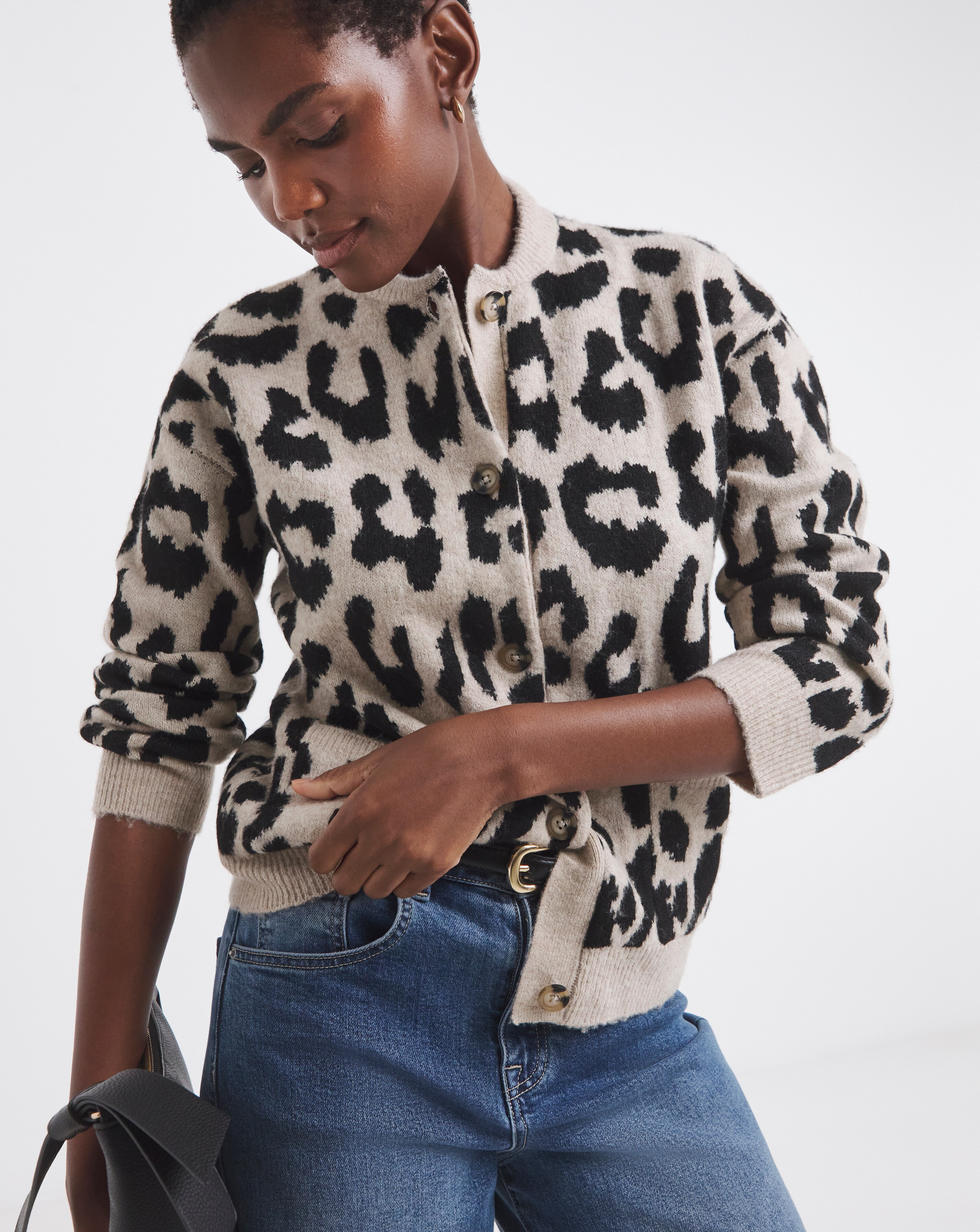 Cosy Yarn Leopard Knitted Bomber