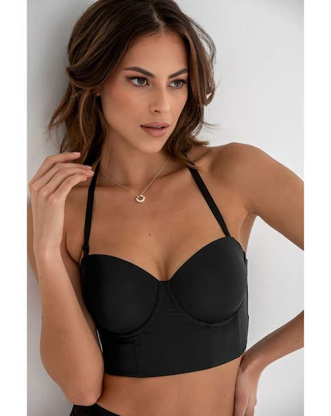 Pour Moi Definitions Longline Strapless Low Back Wired Bra Black