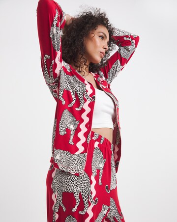 Chelsea Peers Jersey Button Up Leopard Print Pyjama Set