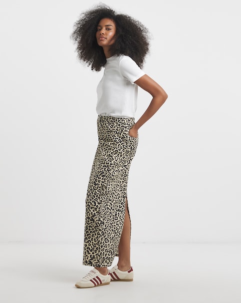 Simply Be Light Leopard Print Denim Midaxi Skirt