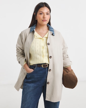 Stone Checked Collar Car Coat