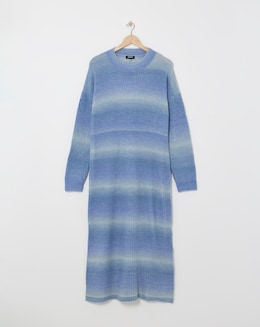 Blue Ombre Crew Neck Knitted Dress