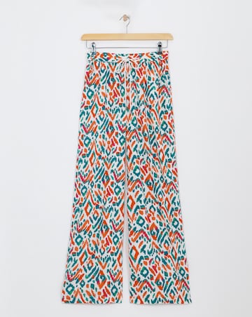 Multi Print Spun Viscose Pull On Wide Leg Trousers