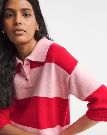 Simply Be Pink and Red Rugby Stripe Knitted Polo