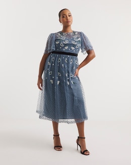 Joanna Hope Mesh Spot Midi Dress