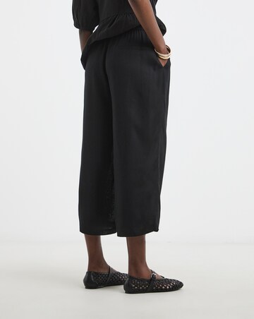 Black Linen Mix Cropped Wide Leg Culottes
