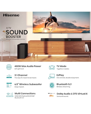 Hisense HS3100 3.1ch 480W Soundbar with Wireless Subwoofer