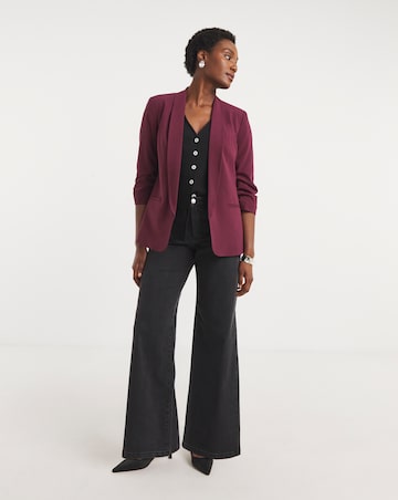Burgundy Ruched Sleeve Blazer