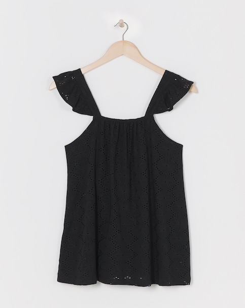 Black Jersey Broderie Swing Top