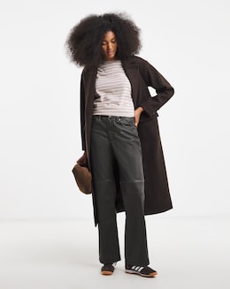 Washed Black PU Straight Leg Trousers