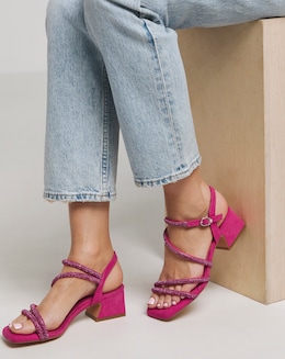 Gayle Low Block Heel Diamante Strap Detail Sandal - Wide Fit (E)