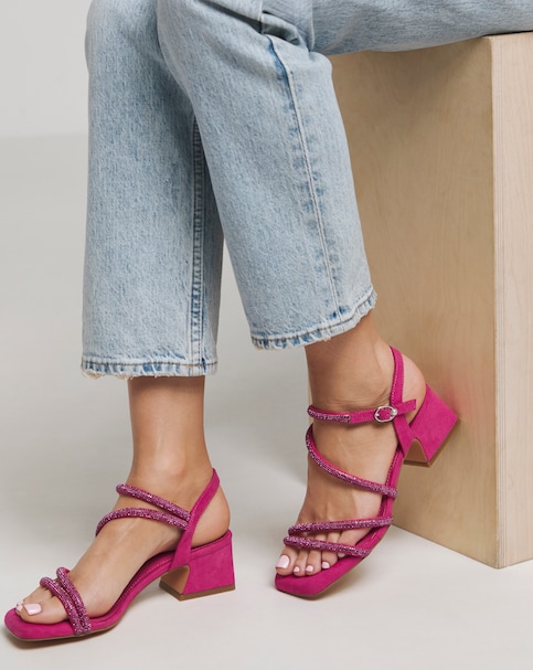 Low Block Heel Diamante Sandal Ex Wide