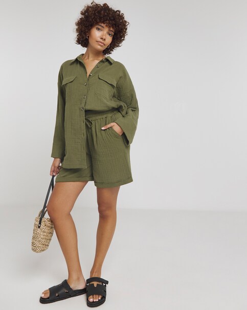Khaki Cheesecloth Shorts