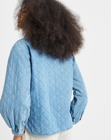 Mid Blue Quilted Tie Front Denim Jacket