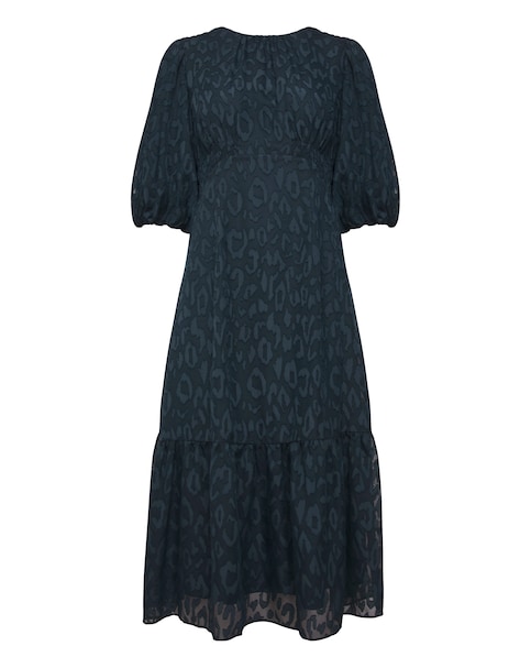 Joanna Hope Navy Burnout Bubble Sleeve Midi Dress