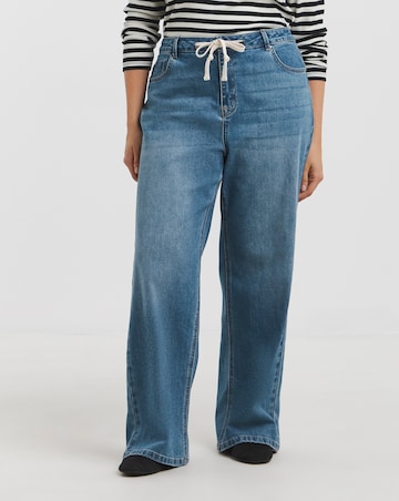 Simply Be Vintage Mid Blue Tie Front Wide Leg Jeans
