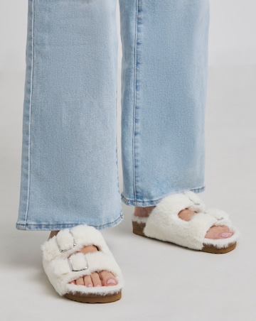 Garcia Fluffy Two Strap Footbed Slippers - Extra Wide Fit (EEE)