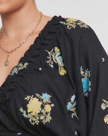 Simply Be Black Floral Printed Linen Blend Midi Dress