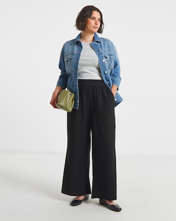 Black Jersey Textured Wide Leg Trousers