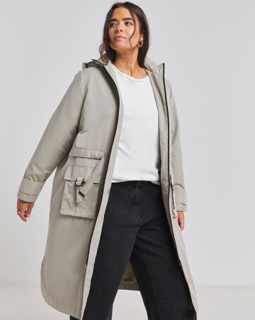 Washed Grey Hooded Longline Utility Coat
