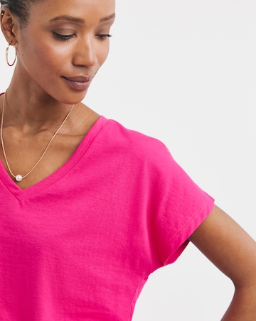 Pure Cotton Bright Pink V-Neck Short Sleeve T-Shirt