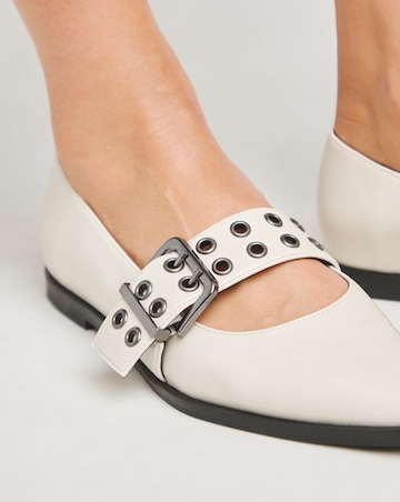 Oslo Hardware Mary Jane Pointy Toe Flat Shoes Wide E Fit