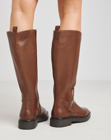 Andy Leather Stretch Knee High Flat Boots - Wide Fit (E) & Super Curvy Calf
