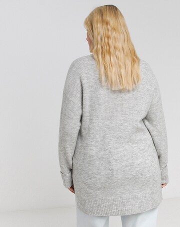 Grey Slouchy V Neck Longline Jumper
