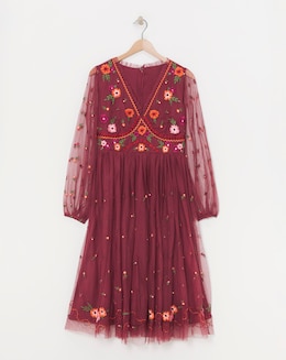Maya Curve Embroidered Midi Dress