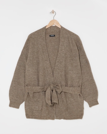 Brown Belted Volume Sleeve Cardigan