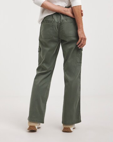 Khaki Stretch Washed Cargo Detail Straight Leg Trousers