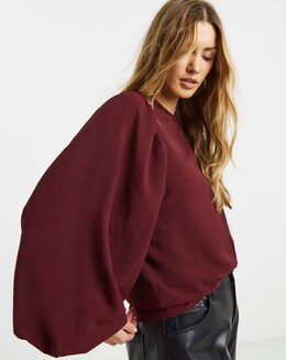 Berry Exaggerated Sleeve Blouse