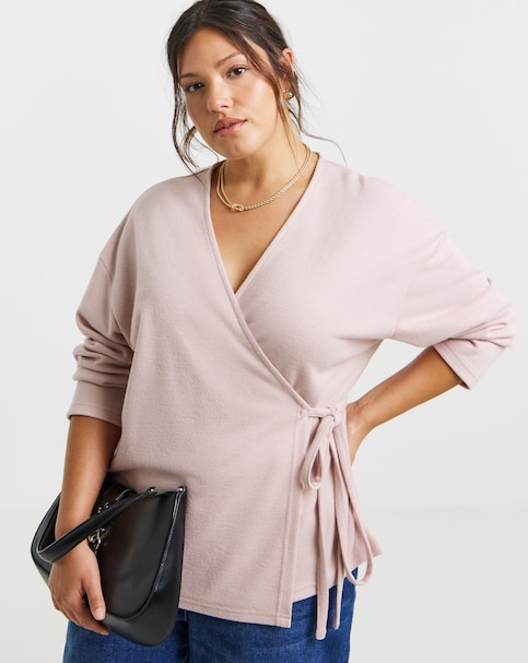 Blush Soft Touch Ribbed Wrap Top