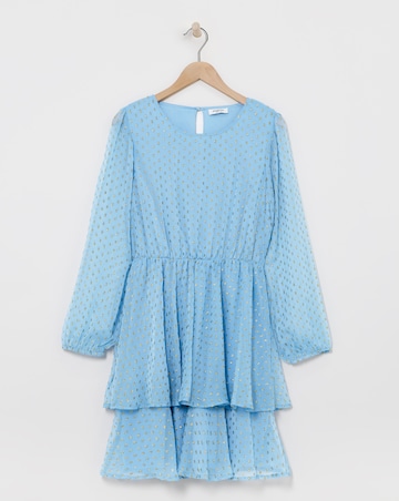 Blue Jacquard Tiered Skater Dress