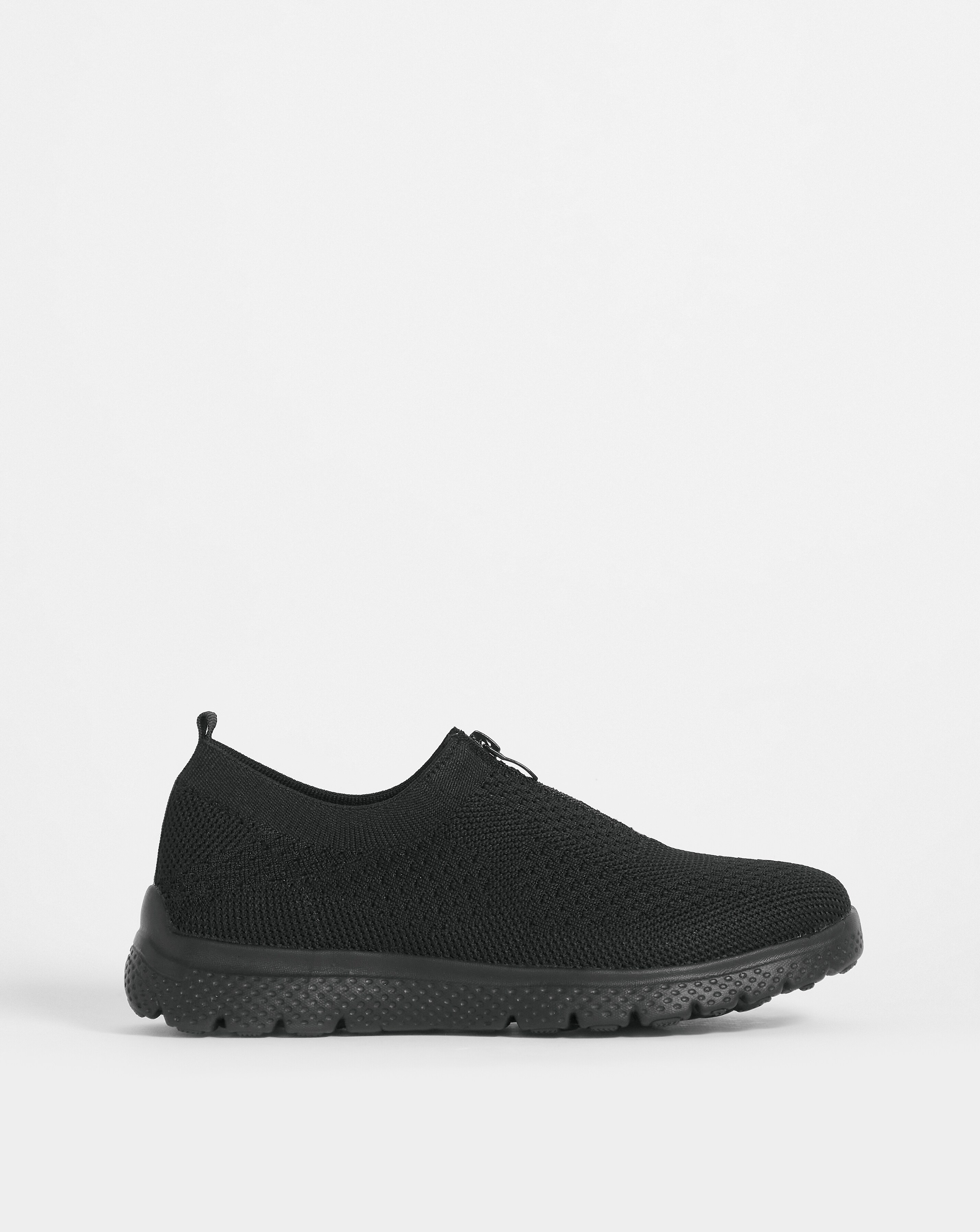 Cushion Walk Black Zip Trainer -Extra Wide Fit (EEE)