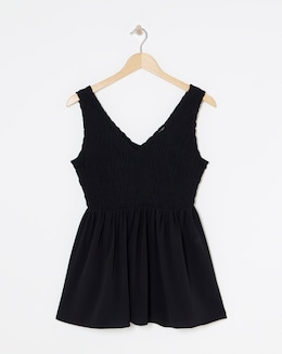 Black Shirred Peplum Vest