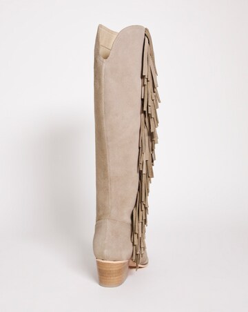 Flora Suede Fringe Knee High Western Cowboy Boots Ex Wide Fit Standard Calf