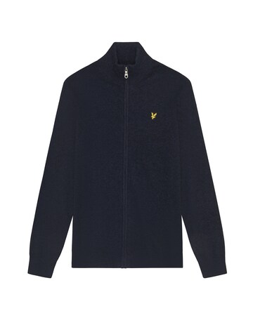 Lyle & Scott Lambswool Blend Zip Through Cardigan - Navy Marl